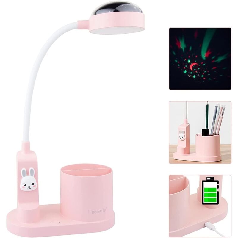 foto del prodotto lampada da scrivania carina per bambini lampada da tavolo a led per bambini con portapenne lampada da studio ricaricabile con proiezione di stelle 3