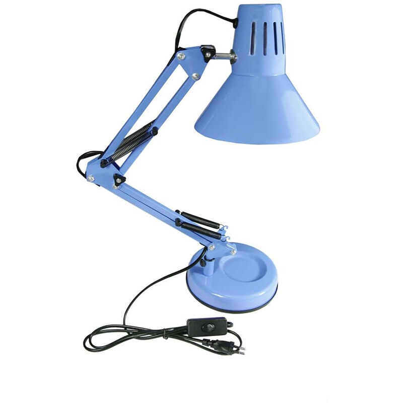foto del prodotto lampada da scrivania con braccio snodabile luce da tavolo in metallo orientabile con morsetto incluso attacco per lampadine e27 blu