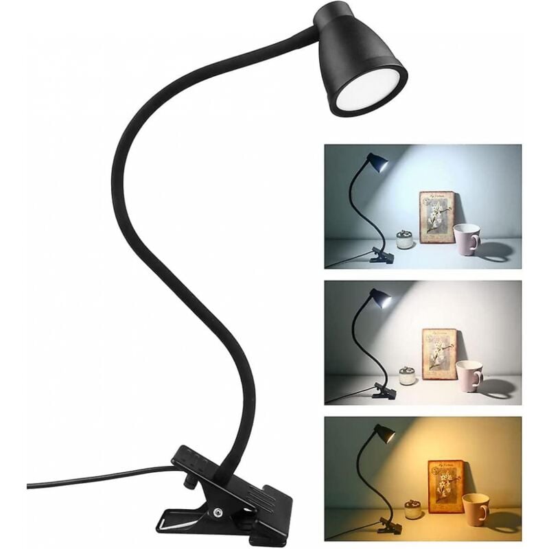 foto del prodotto lampada da scrivania con clip, 3 colori, 5 livelli di luminosit regolabili, lampada da comodino usb, protezione per gli occhi, luce di lettura