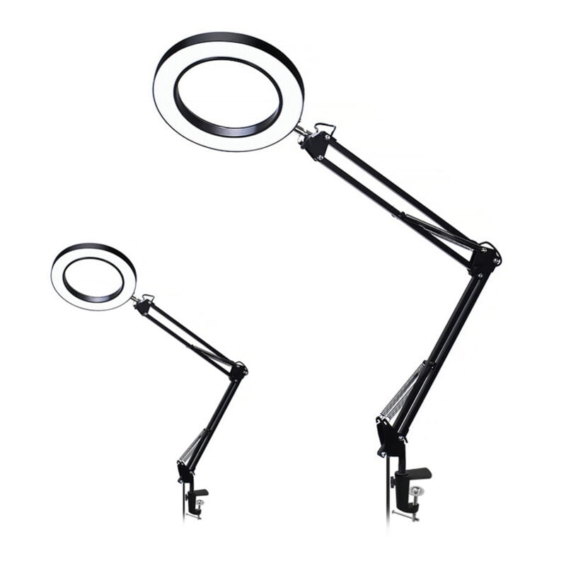 foto del prodotto lampada da scrivania con ingrandimento 2 in 1, lente d ingrandimento con luce e supporto, lampada d ingrandimento a led con braccio girevole