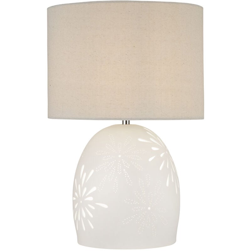 foto del prodotto lampada da scrivania contemporanea cora ceramica bianco tessuto beige 1 luce e27