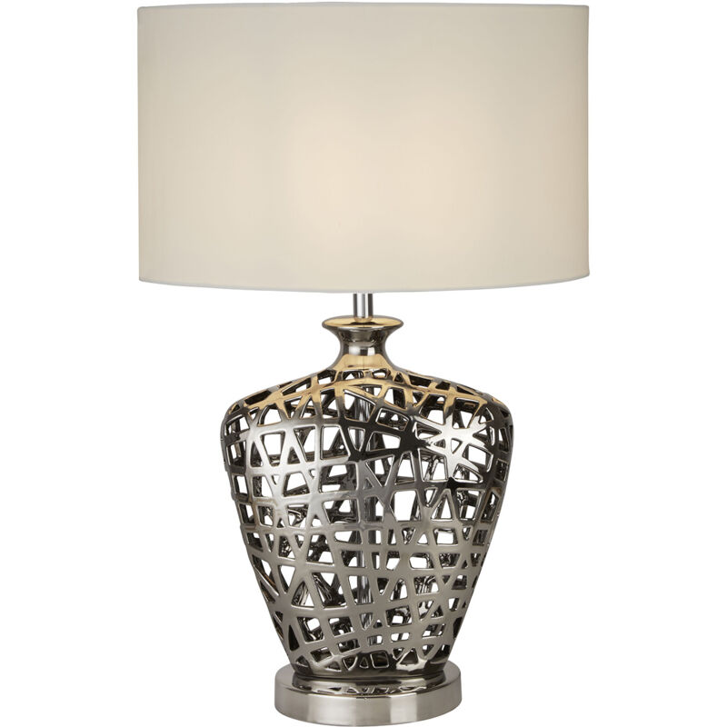 foto del prodotto lampada da scrivania contemporanea rete metallo cromo tessuto bianco 1 luce e27