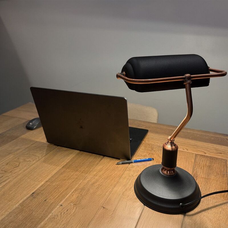 foto del prodotto lampada da scrivania da banchiere e27 in stile nero e rame