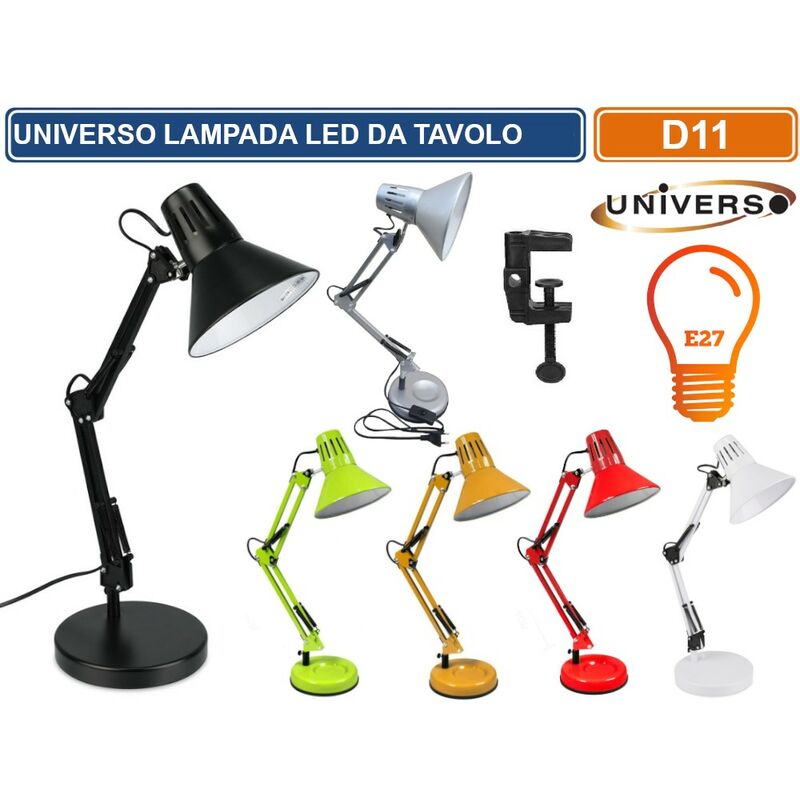 foto del prodotto lampada da scrivania in metallo con braccio snodabile ed orientabile attacco e27 colori assortiti colore rosso