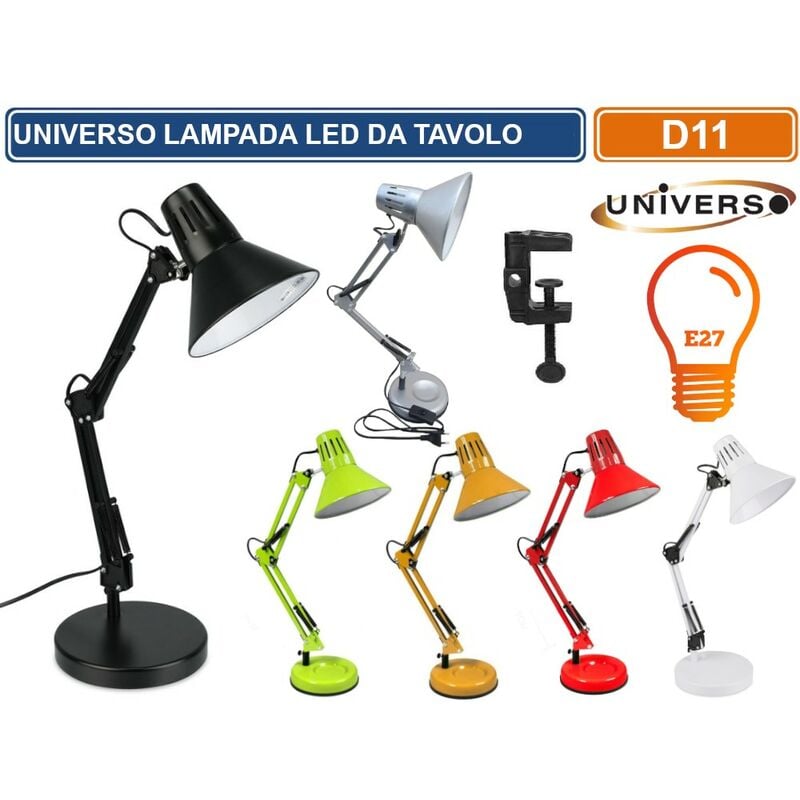 foto del prodotto lampada da scrivania in metallo con braccio snodabile ed orientabile attacco e27 colori assortiti colore verde