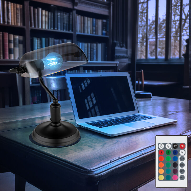 foto del prodotto lampada da scrivania lampada da banchiere lampada da tavolo in vetro fum nero, dimmerabile con telecomando, led rgb 4.8w 470lm bianco caldo, lxh