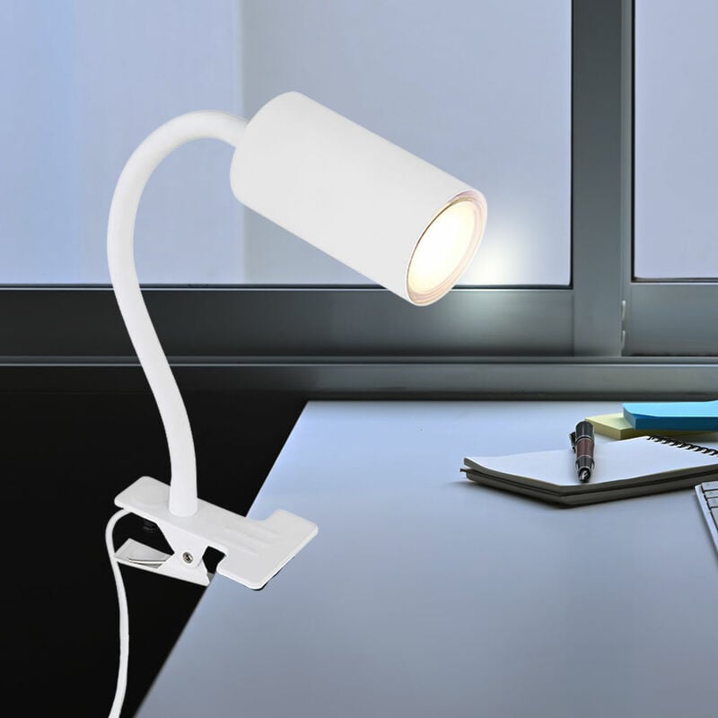 foto del prodotto lampada da scrivania lampada da lettura a collo di cigno bloccabile morsetto da letto morsetto lampada da scrivania, plastica metallo bianco, 1x