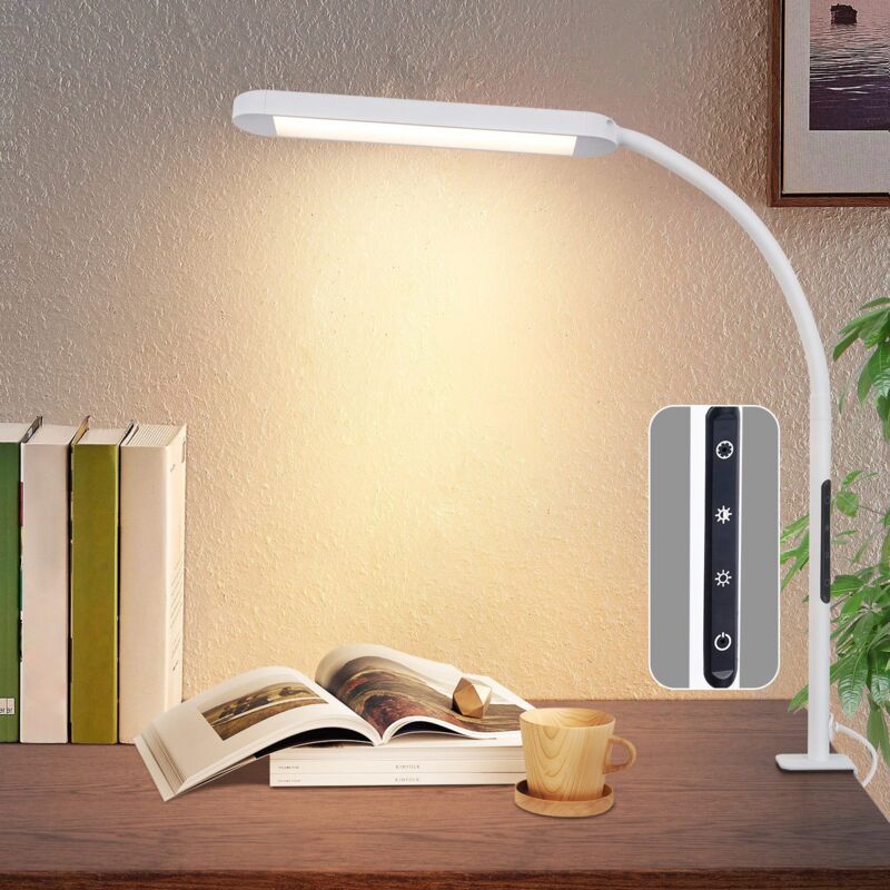 foto del prodotto lampada da scrivania led regolabile lampada da scrivania a pinza con presa lampada da giorno lampada bianca 5 livelli di temperatura di colore