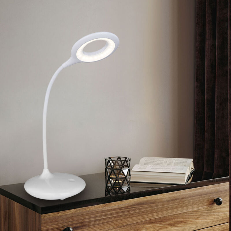 foto del prodotto lampada da scrivania led touch dimmer lampada da comodino lampada da tavolo flessibile bianca, batteria cavo usb, plastica bianca, 5w 260lm bianco
