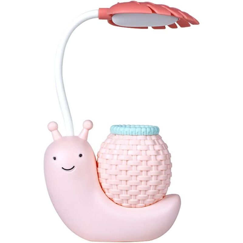 foto del prodotto lampada da scrivania lumaca cartone animato portapenne protezione per gli occhi lampada da lettura per apprendimento lampada da comodino rosa