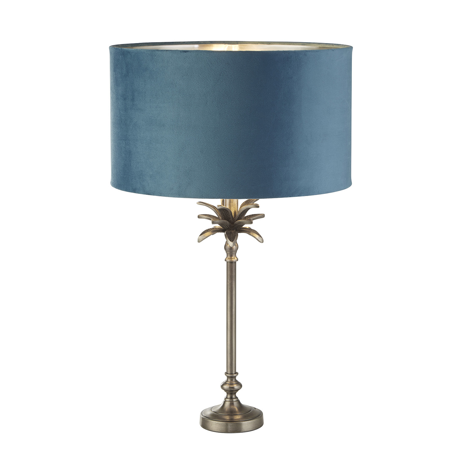foto del prodotto lampada da scrivania palma metallo nichel velluto verde acqua 1 luce e27