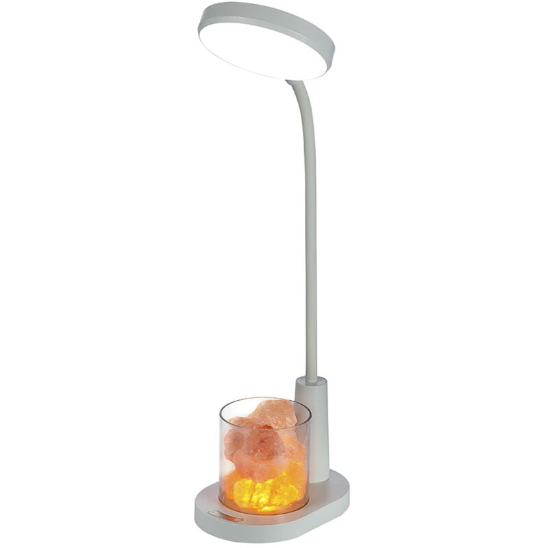 foto del prodotto lampada da scrivania per bambini, lampada da tavolo in sale dell himalaya, luce notturna con cambio colore automatico con portapenne, luce di lettura