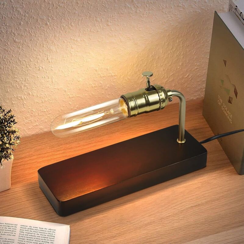 foto del prodotto lampada da scrivania per soggiorno, lampada da comodino moderna lampada da scrivania in legno nero con attacco e27, design retr dorato, lampada da
