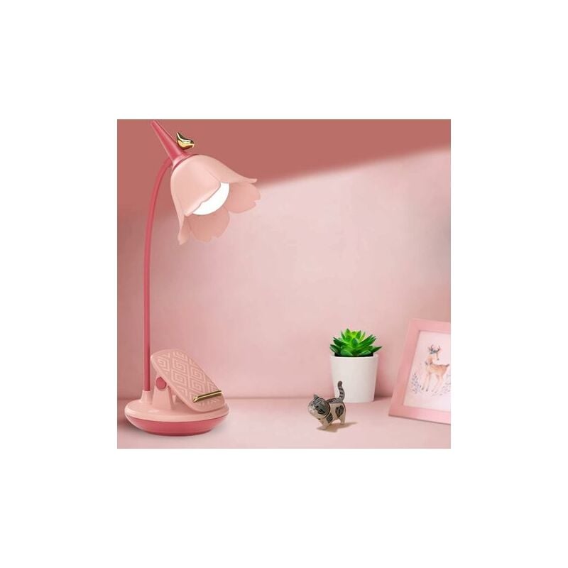 foto del prodotto lampada da scrivania rosa con morsetto, piccola lampada da scrivania a led ricaricabile, collo di cigno regolabile, lampada da scrivania carina