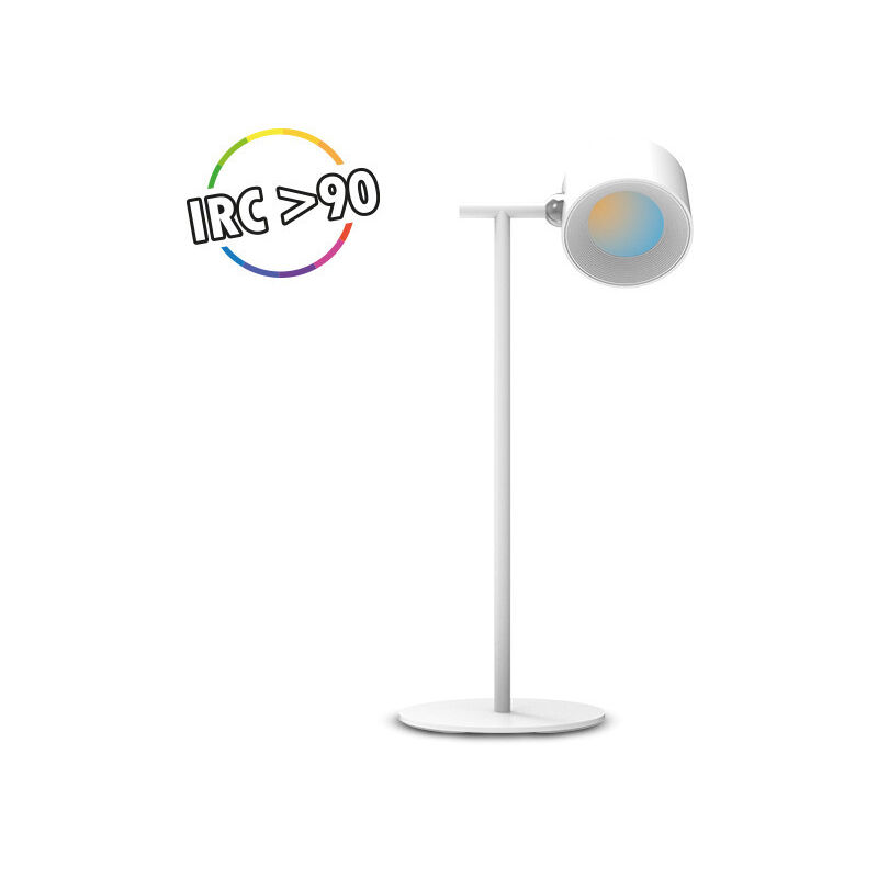 foto del prodotto lampada da scrivania rotonda bianca 2w led clc 3000 6000k variatore irc90 batteria ricaricabile testa di curvatura