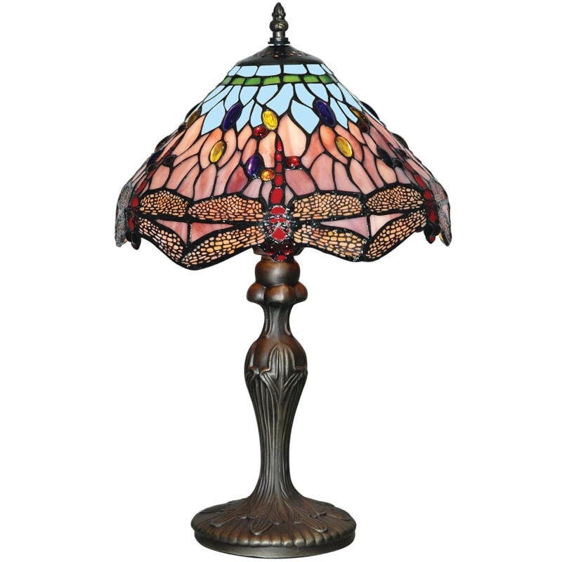 foto del prodotto lampada da scrivania ufficio tiffany libellula acciaio ottone 1 luce e27