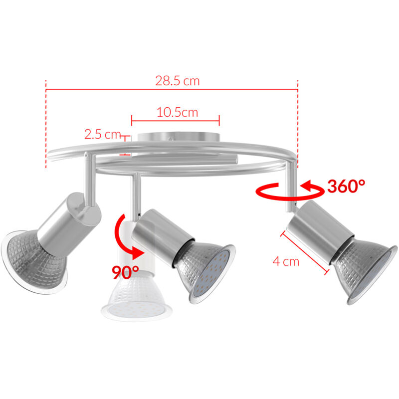 foto del prodotto lampada da soffito led plafoniera lumen ruotabili a 360 spots orientabili a 90 lampadina 3 fiamme ondulato