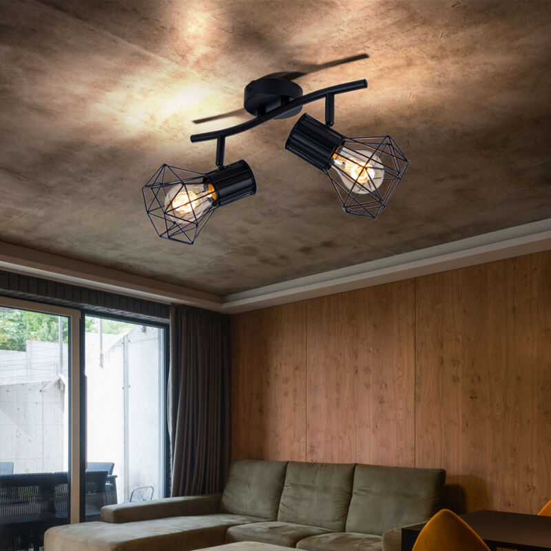 foto del prodotto lampada da soffitto 2 fiamme gabbia luminosa da soffitto faretto da soffitto lampada da soggiorno, metallo nero, 2x e27, lxlxh 34x13x19 cm