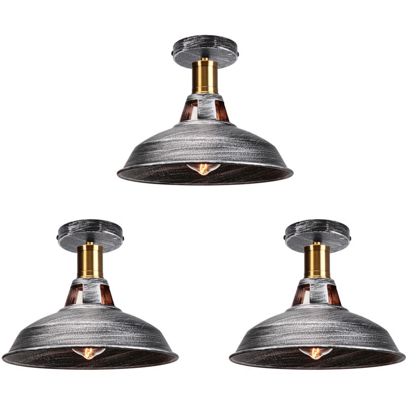 foto del prodotto lampada da soffitto 27cm plafoniera industriale vintage ferro paralume grigio argento lampada corridoio balcone scale 3pcs