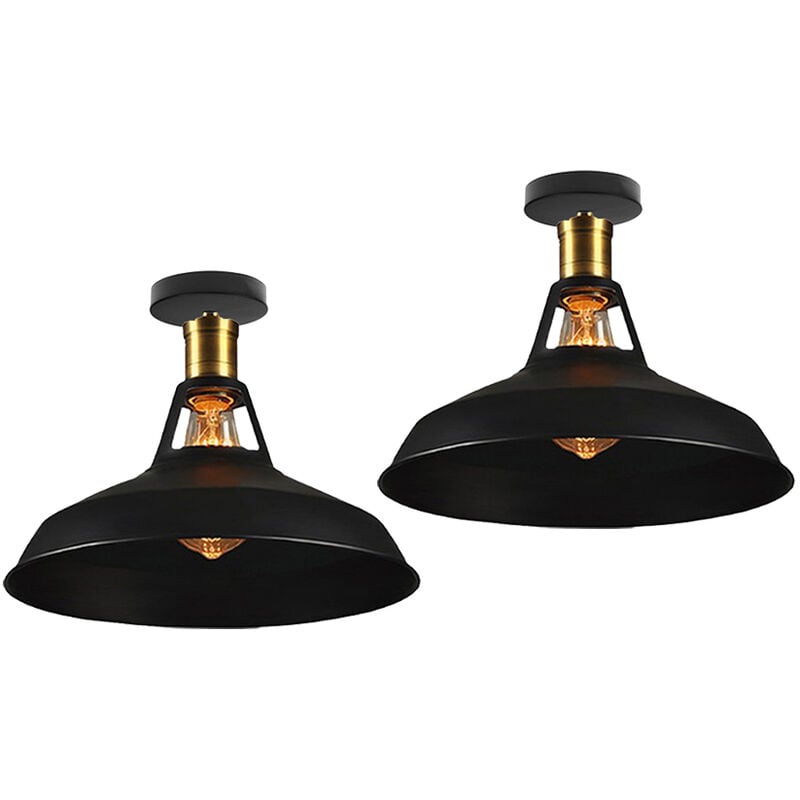 foto del prodotto lampada da soffitto 27cm plafoniera industriale vintage ferro paralume nero lampada corridoio balcone scale 2pcs
