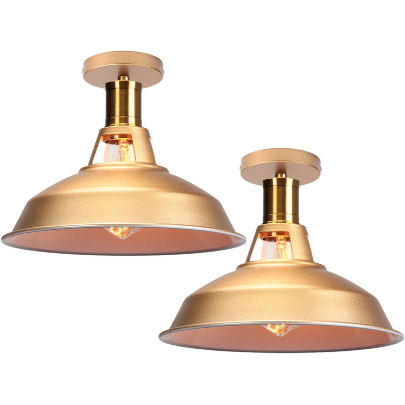 foto del prodotto lampada da soffitto 27cm plafoniera industriale vintage ferro paralume oro e bianco lampada corridoio balcone scale 2pcs