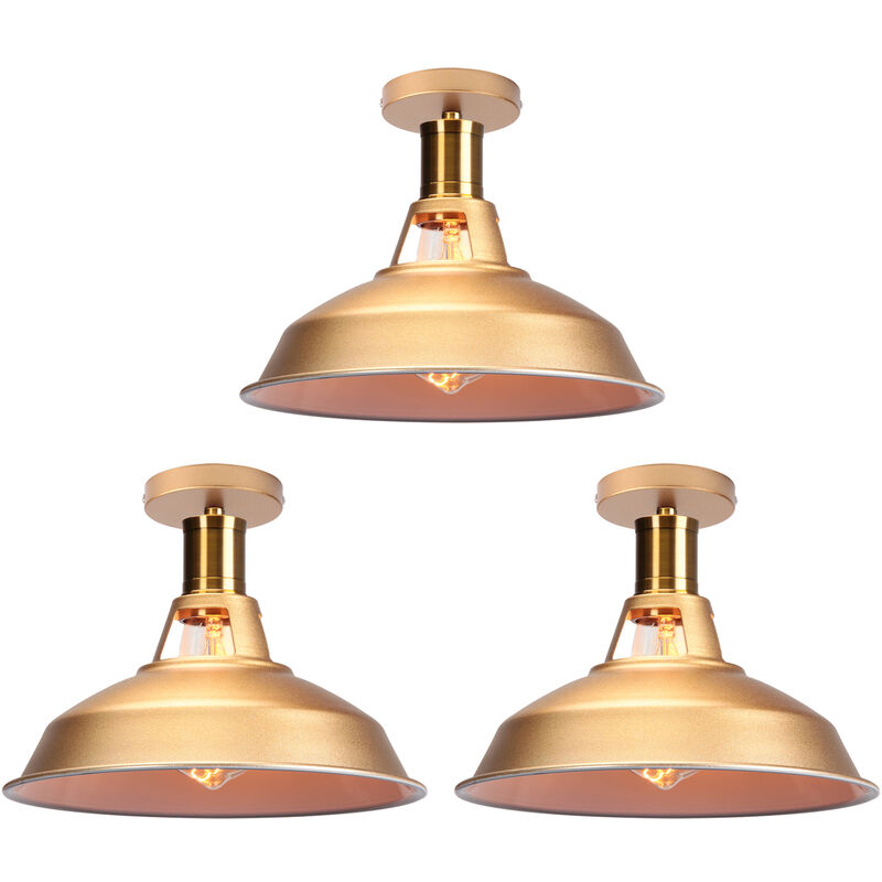 foto del prodotto lampada da soffitto 27cm plafoniera industriale vintage ferro paralume oro e bianco lampada corridoio balcone scale 3pcs