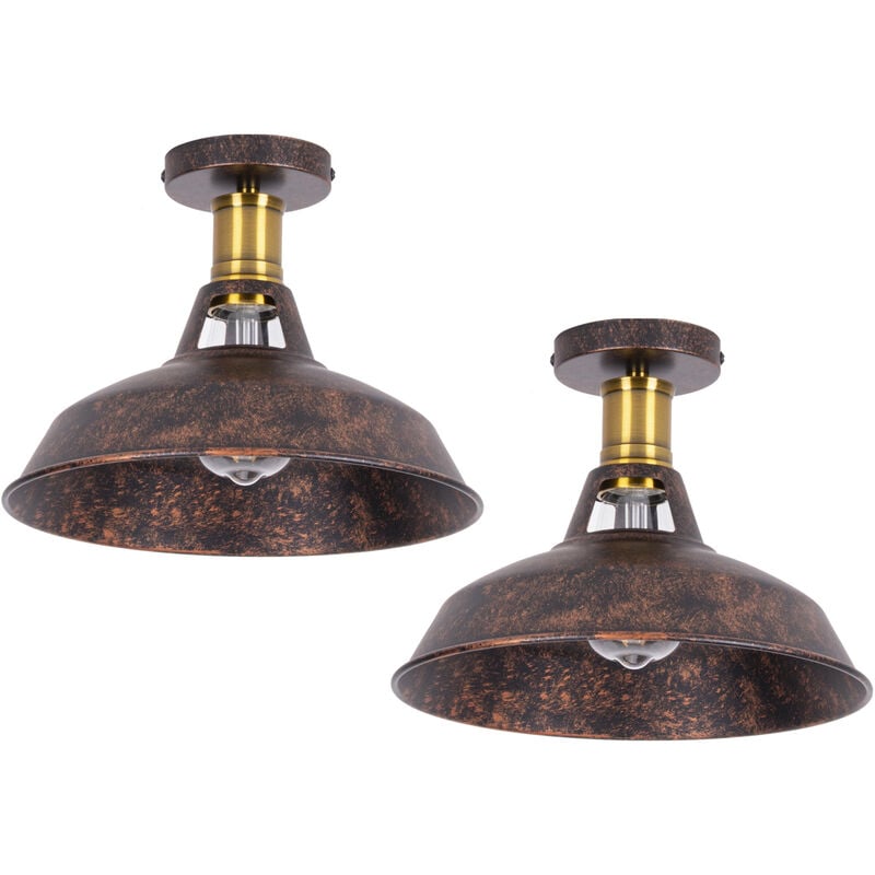 foto del prodotto lampada da soffitto 27cm plafoniera industriale vintage ferro paralume ruggine lampada corridoio balcone scale 2pcs