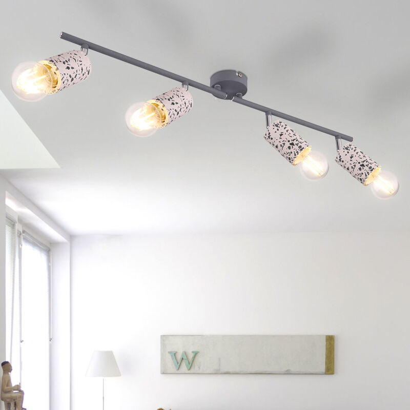 foto del prodotto lampada da soffitto a 4 faretti per soggiorno con faretti mobili, effetto pietra terrazzo grigio cromo, 4x e27, l 72 cm