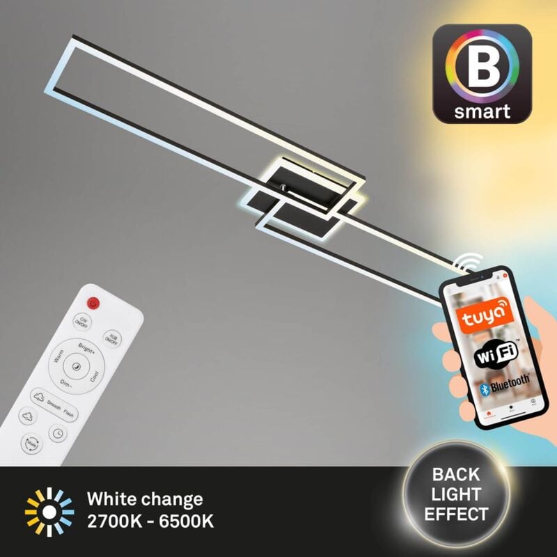 foto del prodotto lampada da soffitto a led cct wifi bluetooth app 40w nero metallo plastica brilo ner