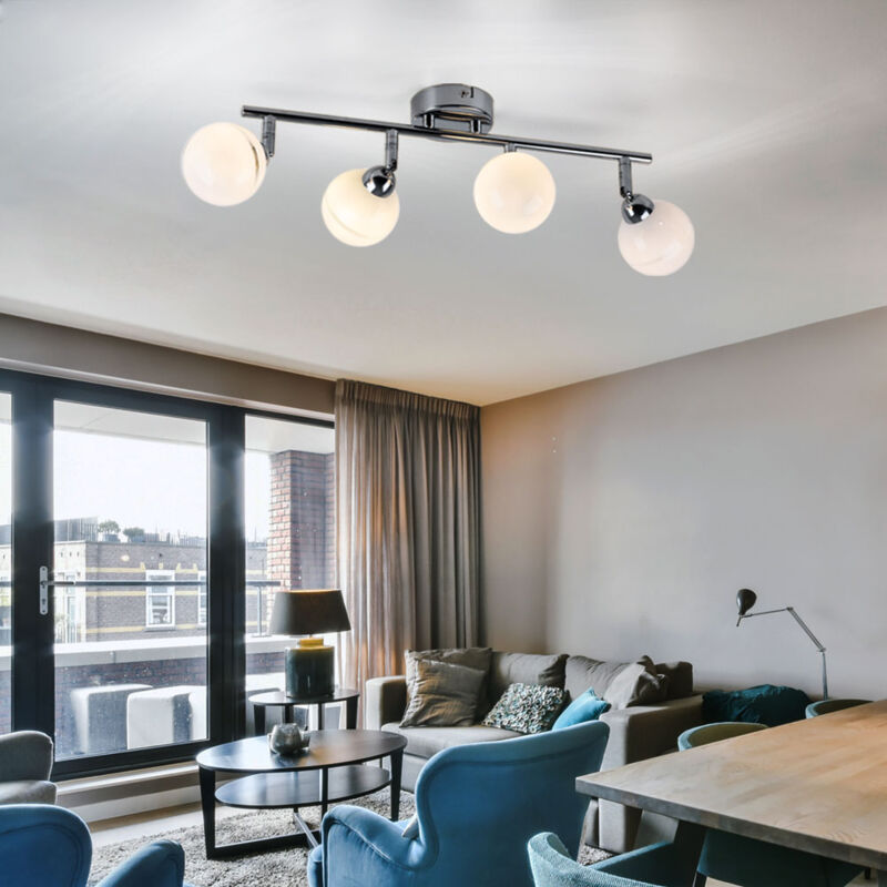 foto del prodotto lampada da soffitto a led da 12 watt, luce bianca calda, illuminazione sferica cromata