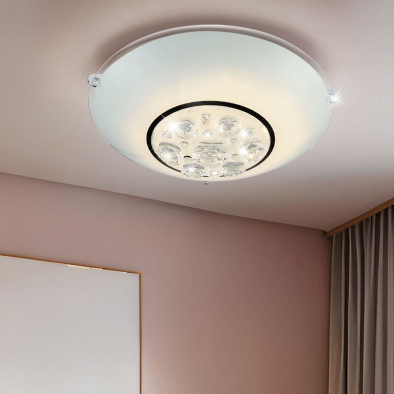 foto del prodotto lampada da soffitto a led da 8 watt con paralume in vetro rotondo e cristalli, luce trasparente