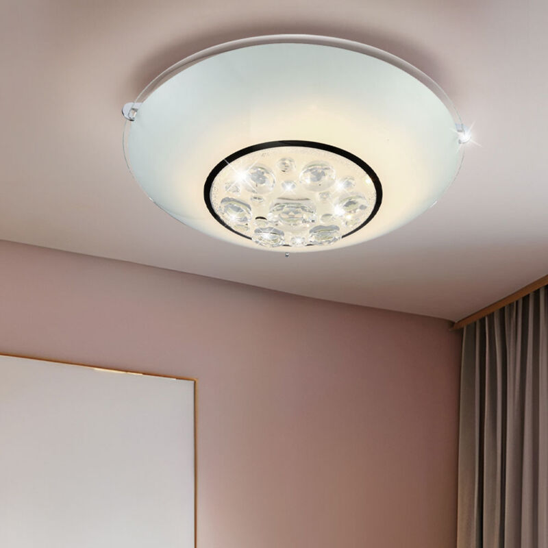 foto del prodotto lampada da soffitto a led da 8 watt con paralume rotondo in vetro e cristalli luce chiara