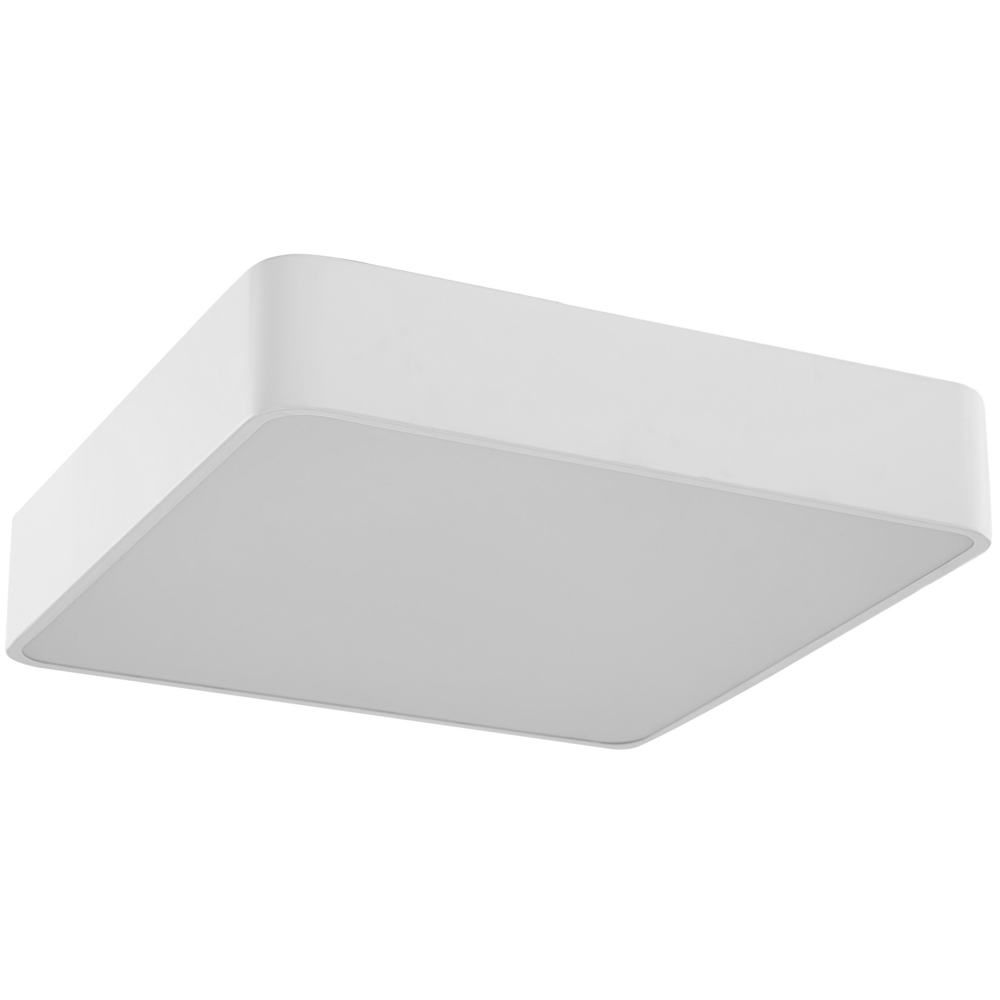 foto del prodotto lampada da soffitto a led in metallo bianco con paralume in acrilico opalino a led a luce bianca calda con illuminazione a filo quadrato