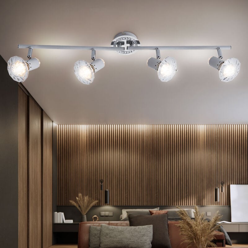 foto del prodotto lampada da soffitto a led in metallo cromato con cristalli bianchi, faretto, illuminazione mobile