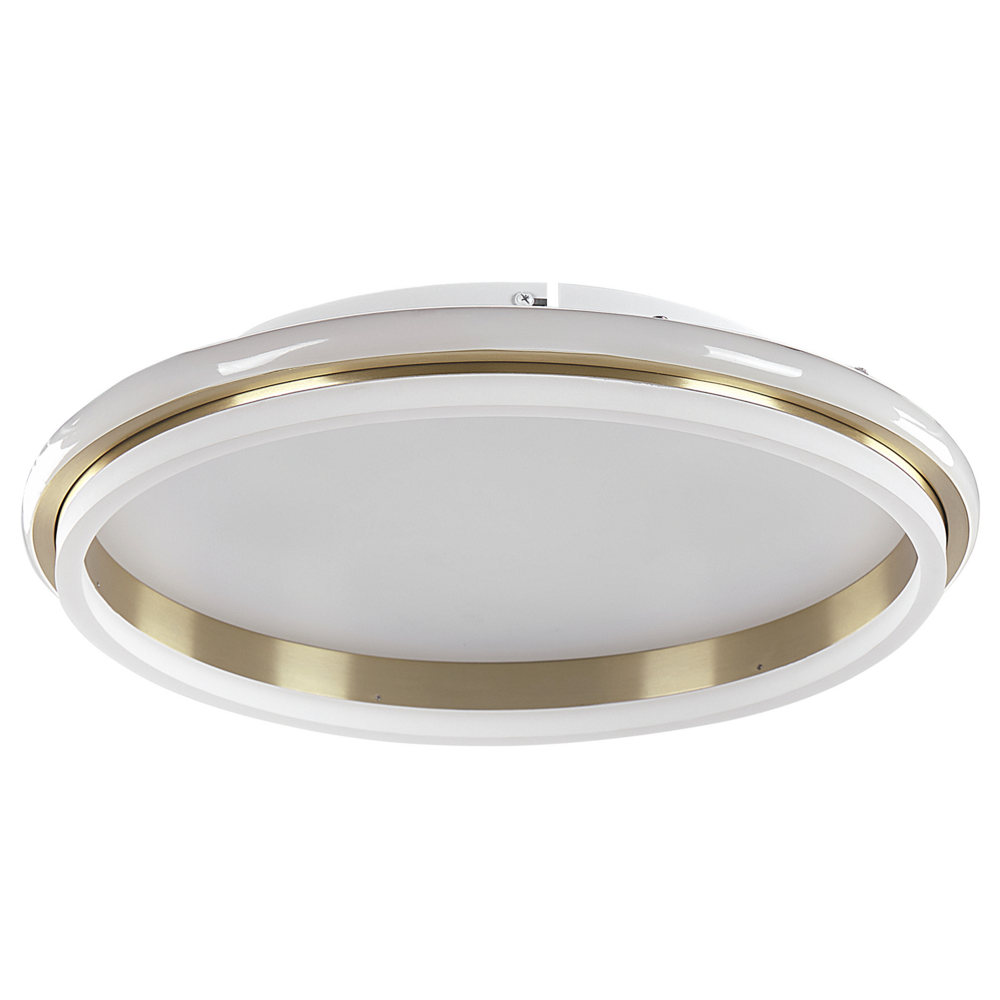 foto del prodotto lampada da soffitto a led in metallo dorato 64 cm paralume ad anello in acrilico opale led luce bianca calda illuminazione a filo