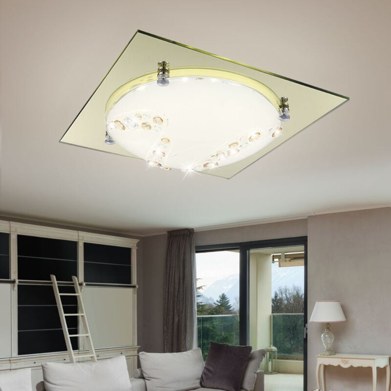 foto del prodotto lampada da soffitto a led, luce da soffitto, cristalli di vetro, cromo oro l 31,5 cm, soggiorno, camera da letto, sala da pranzo