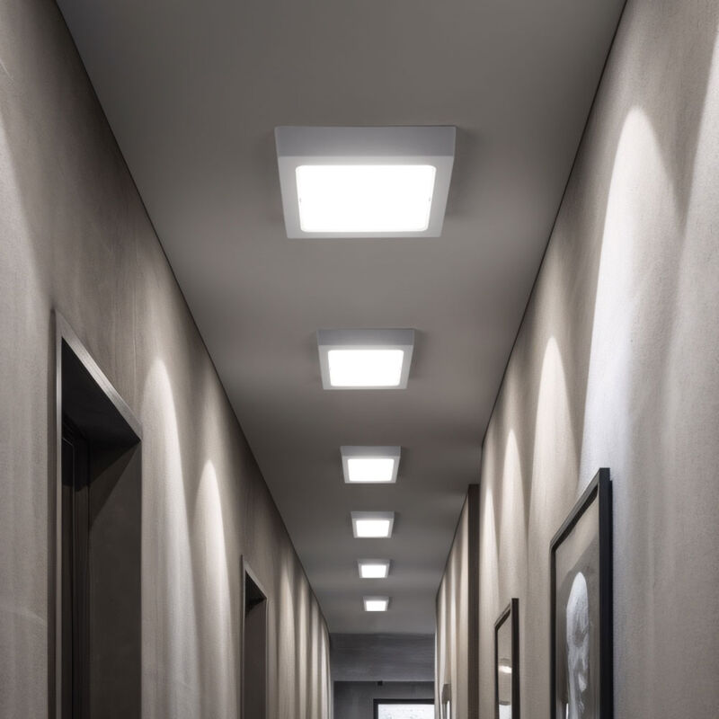 foto del prodotto lampada da soffitto a pannello a led, plafoniera da soggiorno, corridoio, plastica quadrata bianca, 12w 1200lm 3000k bianco caldo, l 16,7 cm, set da 6