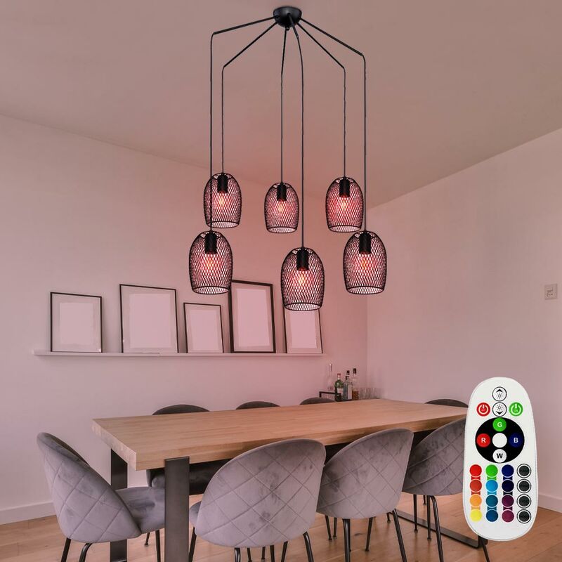 foto del prodotto lampada da soffitto a pendolo intrecciata lampada da soggiorno dimmerabile con telecomando in un set di lampadine led rgb