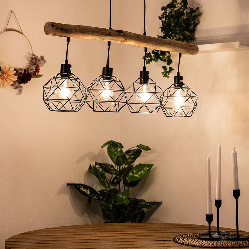 foto del prodotto lampada da soffitto a pendolo vintage con travi in legno soggiorno sala da pranzo lampada a sospensione a traliccio nero
