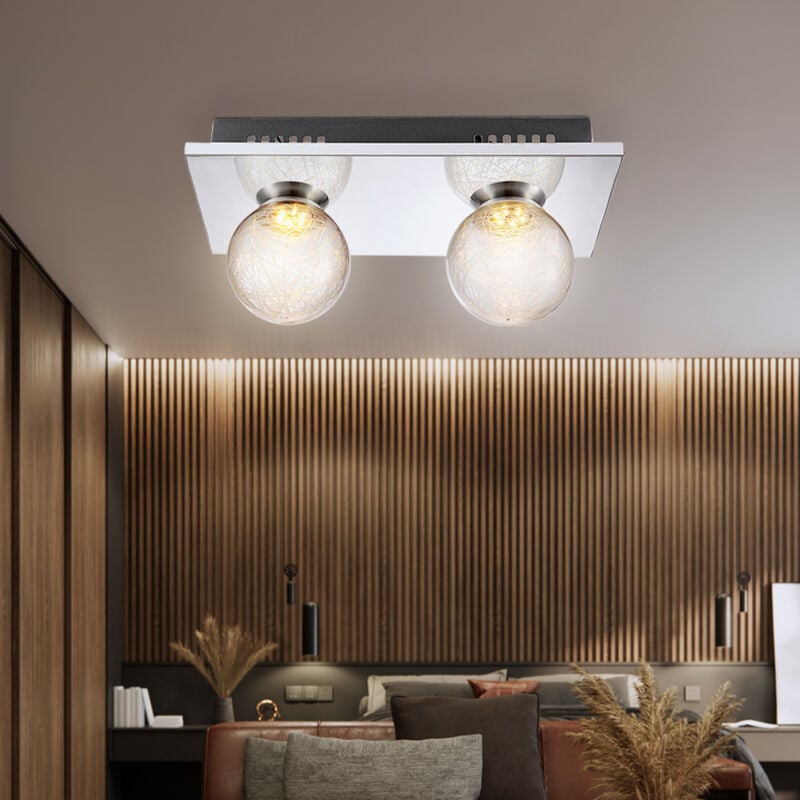 foto del prodotto lampada da soffitto a sfera in vetro lampada a sfera cromo 2 fiamme lampada da soffitto lampada da soggiorno moderna, trasparente, 2x 3w 238lm bianco