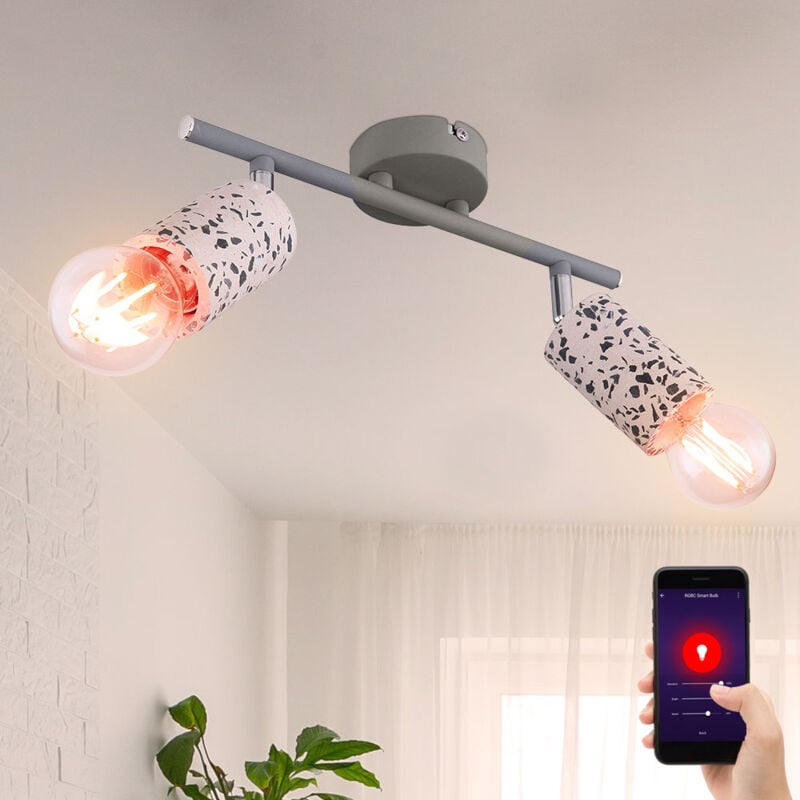 foto del prodotto lampada da soffitto app control plafoniera faretto da soffitto a 2 luci spot, con faretti mobili effetto terrazzo, led rgb 8,5w 806lm, l 30 cm