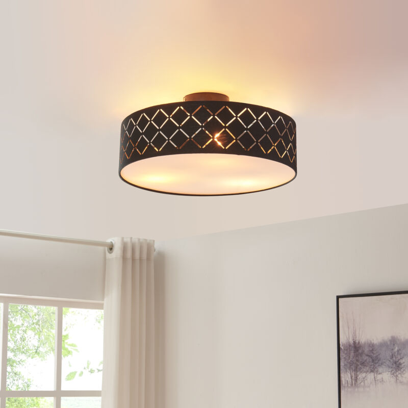 foto del prodotto lampada da soffitto bay con paralume rotondo decorativo nero bianco lux.pro