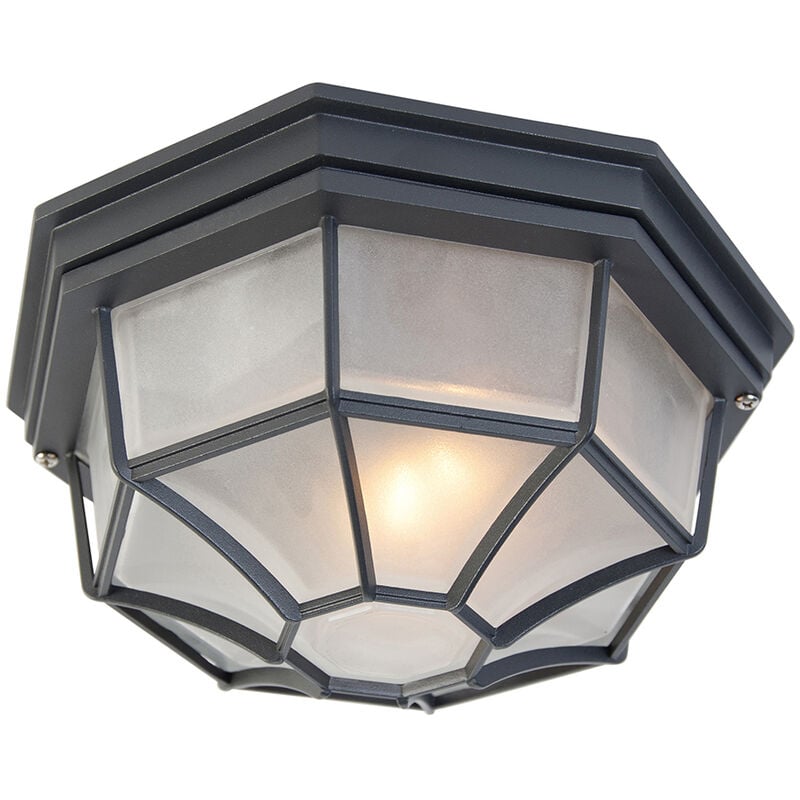 foto del prodotto lampada da soffitto bri rustico alluminio,vetro grigio scuro tondo max. 1 x watt qazqa