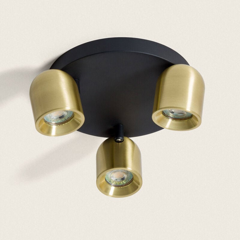 foto del prodotto lampada da soffitto circolare orientabile alluminio 3 lampade caleb oro