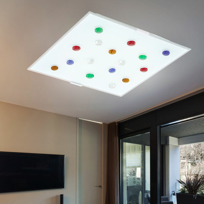 immagine 0 del prodotto lampada da soffitto con pietre di vetro colorate, lampada da soffitto decorativa, paralume in vetro, lampada in vetro, 1x led 1020 lumen, 29x29x7,5