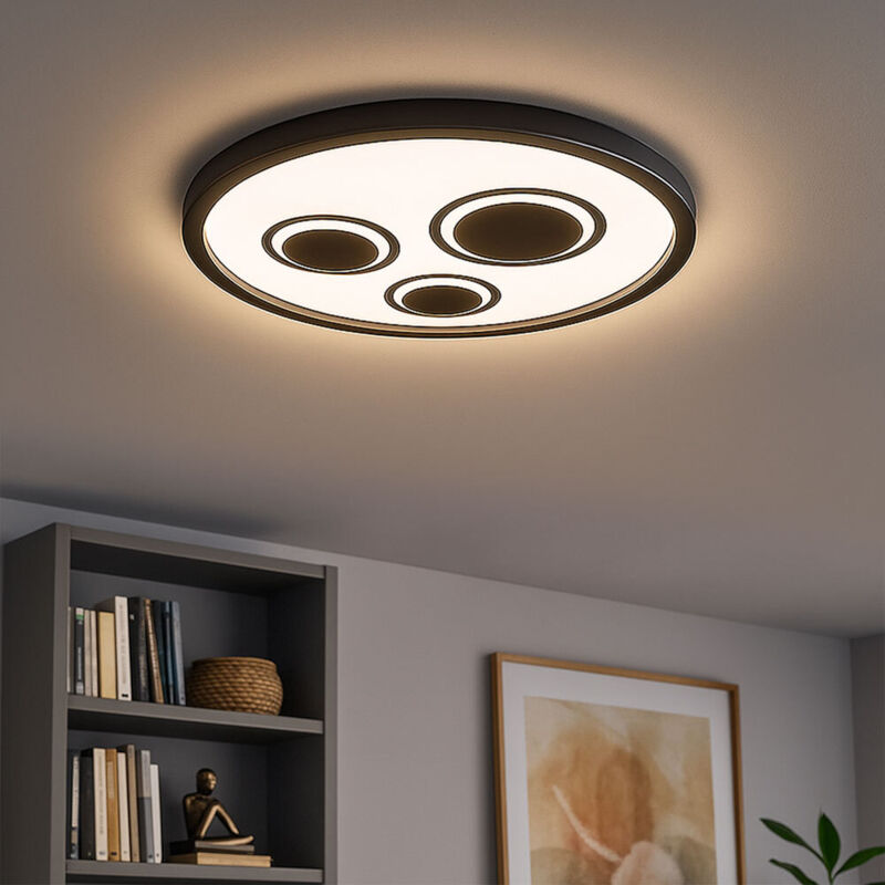 foto del prodotto lampada da soffitto con retroilluminazione plafoniera a led lampada da soggiorno nera, retroilluminata, in plastica, 22w 3000lm bianco caldo, dxh