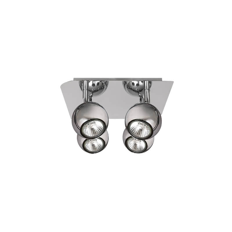 foto del prodotto lampada da soffitto cromata con 4 faretti orientabili. lampadina alogena 4xgu10 inclusa. misure 22x22cm. fabrilamp