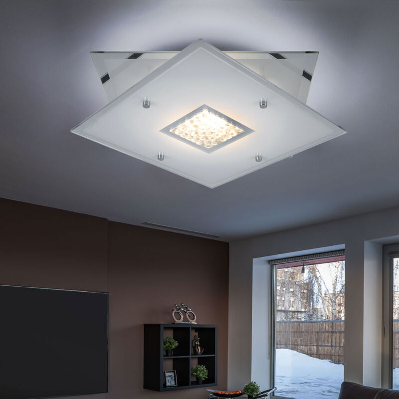 foto del prodotto lampada da soffitto cromata led plafoniera cristalli lampada da soggiorno in vetro, cristalli di vetro ghiacciato, 1x led 20w 700lm bianco caldo,