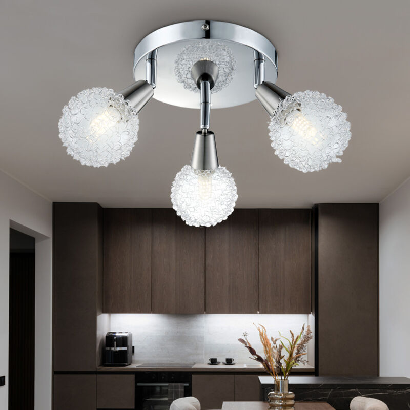 foto del prodotto lampada da soffitto cromata trasparente per sala da pranzo, faretto rotondo in alluminio con rete a sfere, lampada da soffitto per soggiorno, faretti