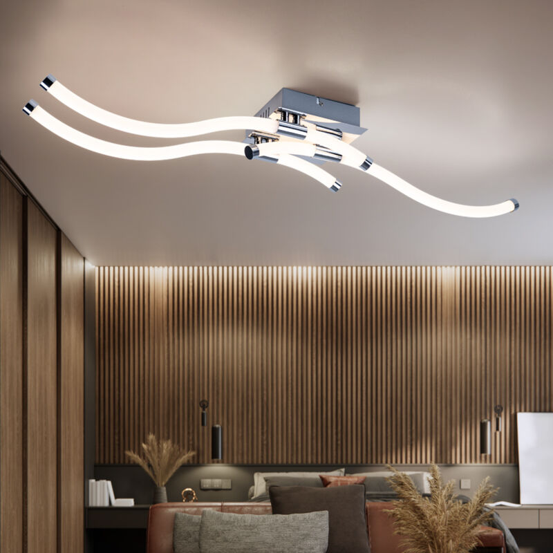 foto del prodotto lampada da soffitto dimmerabile lampada da soggiorno a led cromata, metallo plastica, 20w 1790lm bianco caldo, lxpxa 88x16x12 cm